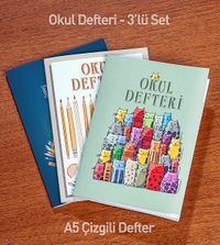 Bookinzi Okul Defteri - 60gr. A5 Tel Dikiş - Çizgili Defter (3'lü Set)