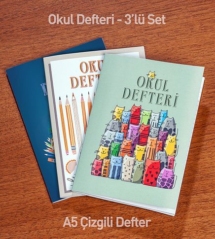 Bookinzi Okul Defteri - 60gr. A5 Tel Dikiş - Çizgili Defter (3'lü Set)