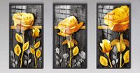 Full Frame Duvar Sanatları - Vitray Objeler - Sarı Güller - Üçlü Set (FF-DSC230)