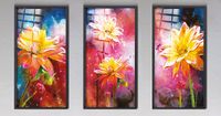 Full Frame Duvar Sanatları - Vitray Objeler - Çicekler - Üçlü Set (FF-DSC228) 