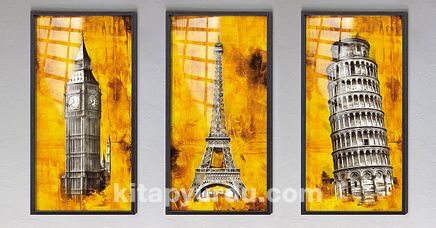 Full Frame Duvar Sanatları - Vitray Objeler - Kuleler - Üçlü Set (FF-DSC226)