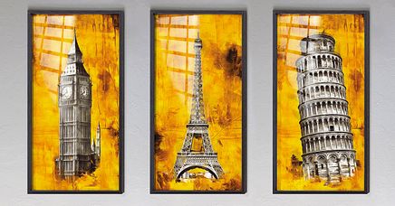 Full Frame Duvar Sanatları - Vitray Objeler - Kuleler - Üçlü Set (FF-DSC226)