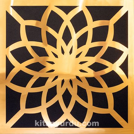 Full Frame Duvar Sanatları - Pleksi Altın Ayna - Kare Lotus Çiçeği (FF-DS242)