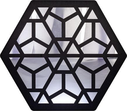 Full Frame Duvar Sanatları - Pleksi Gümüş Siyah Ayna - Altıgen Çiçek (FF-DS261)