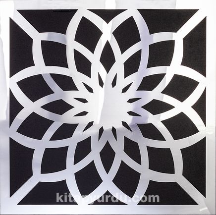 Full Frame Duvar Sanatları - Pleksi Gümüş Siyah Ayna - Kare Lotus Çiçeği (FF-DS276)