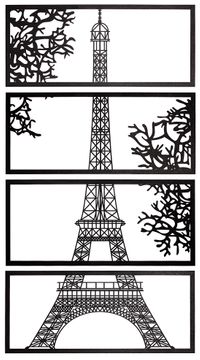 Full Frame Duvar Sanatları - Lazer Kesim Duvar Dekoru - Eyfel Kulesi Siyah (FF-DS287)