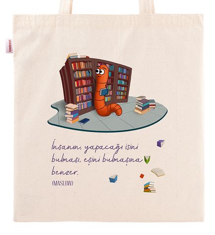 Askılı Bez Çanta - Kitapkurdu Serisi - Kitaplık