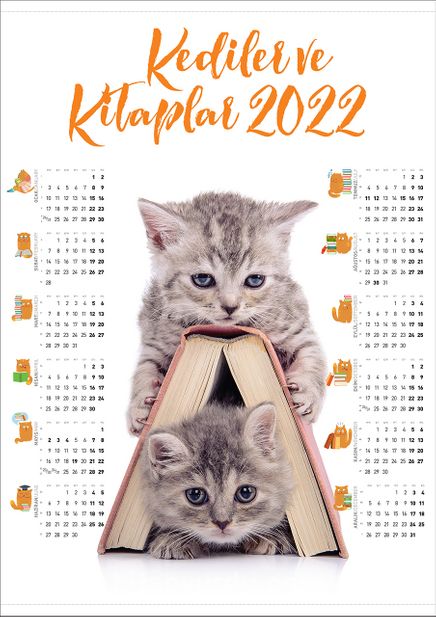 2022 Takvimli Poster - Kediler ve Kitaplar - Kitap Ev