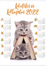 2022 Takvimli Poster - Kediler ve Kitaplar - Kitap Ev