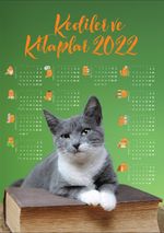 2022 Takvimli Poster - Kediler ve Kitaplar - Yeşil