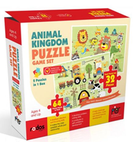 Animal Kingdom Game Set - 2 Puzzles in 1 Box - 64 Pieces Puzzle in Total - Ages 4+