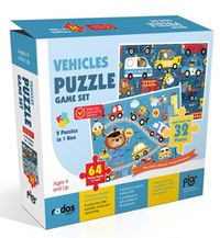 Vehicles Puzzle Game Set - 2 Puzzles in 1 Box - 64 Pieces Puzzle in Total - Ages 4+
