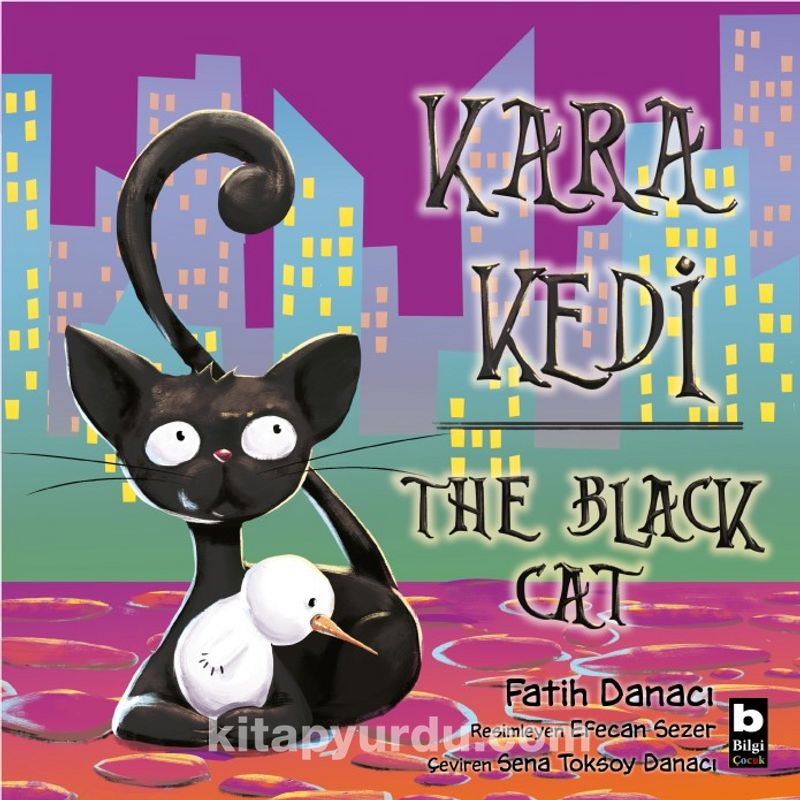 He a black cat. Черный кот и белый кролик.