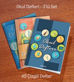 Bookinzi Okul Defteri - 60gr. A5 Tel Dikiş - Çizgisiz Defter (3'lü Set)