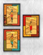 Full Frame Duvar Sanatları - AfrikaObje - Etnik Elbiseli Afrikalı Kadınlar 4 - Üçlü  Set(FF-DS207)