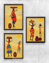 Full Frame Duvar Sanatları - AfrikaObje - Küp Taşıyan Kadınlar - Üçlü Set(FF-DS208)