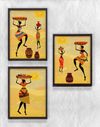 Full Frame Duvar Sanatları - AfrikaObje - K&uuml;p Taşıyan Kadınlar 2 - &Uuml;&ccedil;l&uuml; Set (FF-DS209)