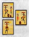 Full Frame Duvar Sanatları - AfrikaObje - Küp Taşıyan Kadınlar 2 - Üçlü Set (FF-DS209)