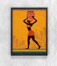 Full Frame Duvar Sanatları - AfrikaObje - Küp Taşıyan Afrikalı Kadın - Tekli Set (FF-DS216)