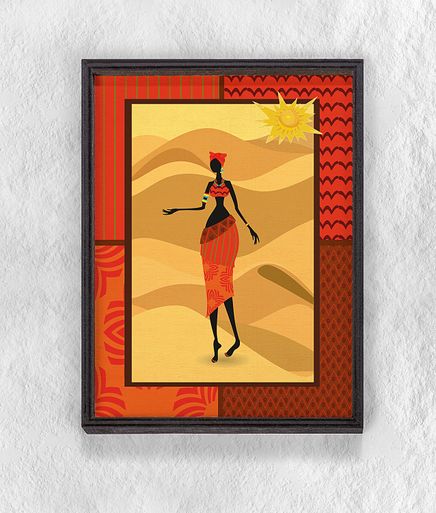 Full Frame Duvar Sanatları - AfrikaObje - Etnik Elbiseli Kadın - Tekli Set (FF-DS214)