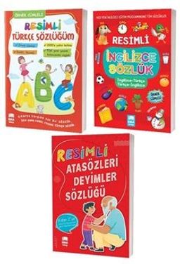Resimli Türkçe İngilizce ve Atasözleri Deyimler Sözlükleri - 3 Kitap Set TDK Uyumlu