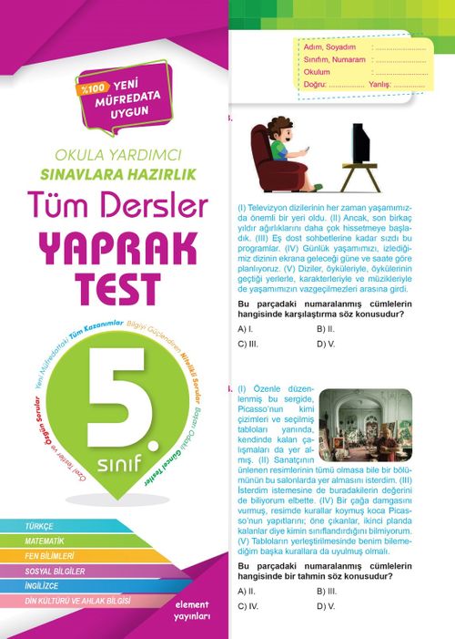 5. Sınıf Tüm Dersler Yaprak Test 