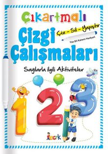 Çıkartmalı Çizgi Çalışmaları Çiz-Sil-Yapıştır Sayılarla İlgili Aktiviteler (Yaz-Sil Kalemi Hediyeli)