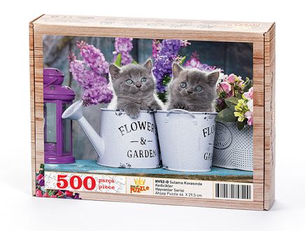 Sulama Kovasında Kedicikler Ahşap Puzzle	500 Parça (HV52-D)