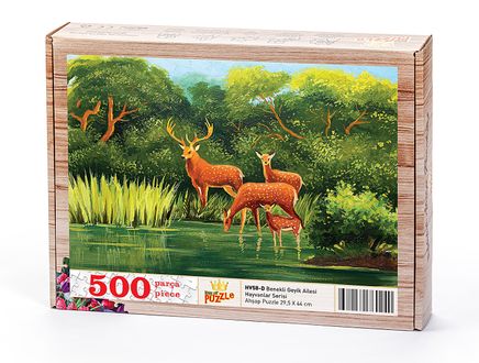 Benekli Geyik Ailesi Ahşap Puzzle 500 Parça (HV58-D)