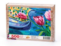 Pembe Laleler ve Gondol Venedik Ahşap Puzzle 500 Parça (UK12-D)
