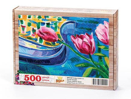 Pembe Laleler ve Gondol Venedik Ahşap Puzzle 500 Parça (UK12-D)