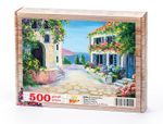 Sahilde Mavi Panjurlu Evler Ahşap Puzzle 500 Parça (MZ26-D)