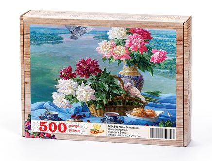 Nehir Manzaralı Kafe de Kahvaltı Ahşap Puzzle 500 Parça (MZ42-D)