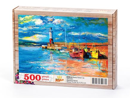 Deniz Feneri ve Tekneler Ahşap Puzzle 500 Parça (MZ58-D)