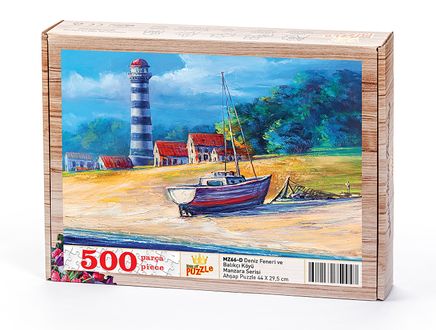 Deniz Feneri ve Balıkçı Köyü Ahşap Puzzle 500 Parça (MZ66-D)