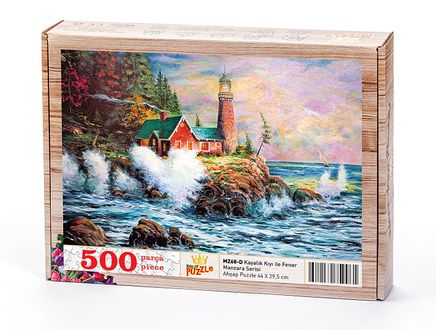 Kayalık Kıyı ile Fener Ahşap Puzzle 500 Parça (MZ68-D)