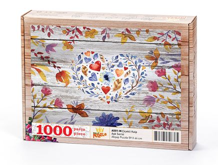Çiçekli Kalp Ahşap Puzzle 1000 Parça (AS01-M)