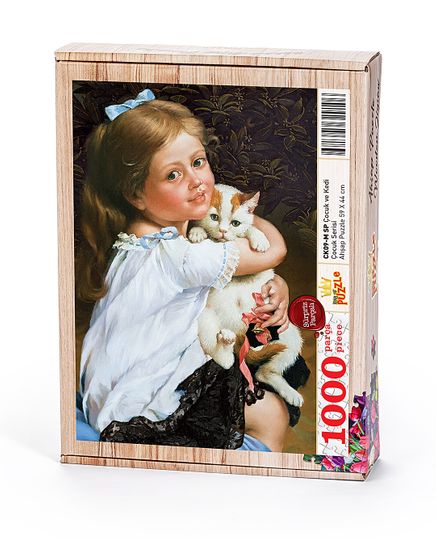 Çocuk ve Kedi (Sürpriz Parçalı) Ahşap Puzzle 1000 Parça (CK09-M)