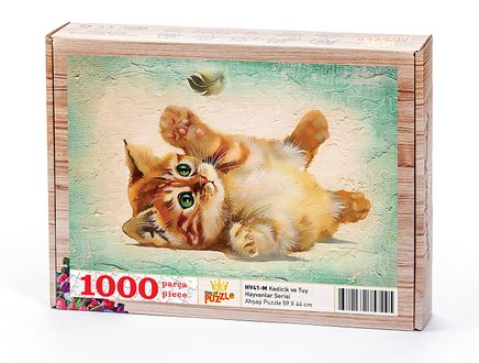 Kedicik ve Tuy Ahşap Puzzle 1000 Parça (HV41-M)