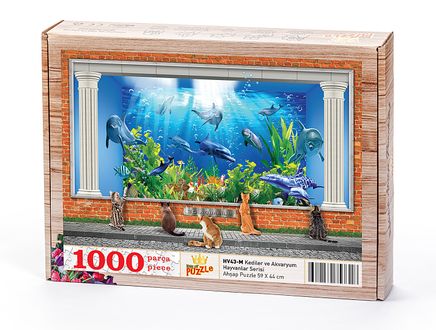 Kediler ve Akvaryum Ahşap Puzzle 1000 Parça (HV43-M)