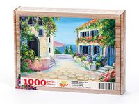Sahilde Mavi Panjurlu Evler Ahşap Puzzle 1000 Parça (MZ25-M)