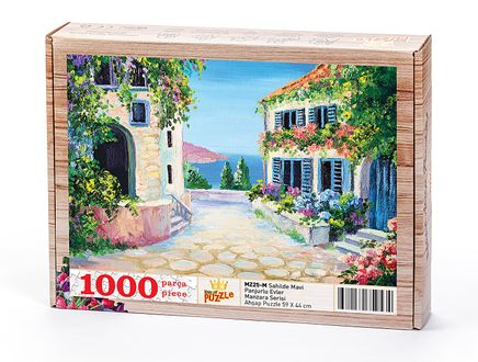 Sahilde Mavi Panjurlu Evler Ahşap Puzzle 1000 Parça (MZ25-M)