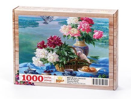 Nehir Manzaralı Kafe de Kahvaltı Ahşap Puzzle 1000 Parça (MZ41-M)