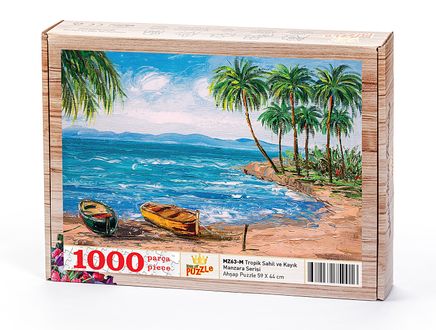 Tropik Sahil ve Kayık Ahşap Puzzle 1000 Parça (MZ63-M)