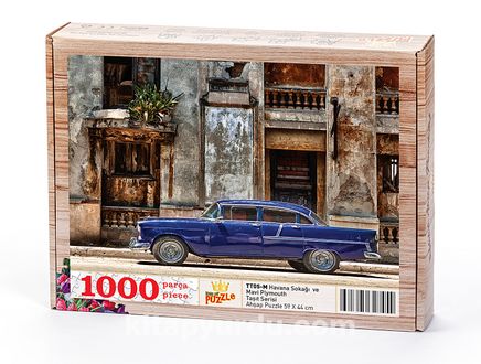 Havana Sokağı  ve Mavi Plymouth Ahşap Puzzle 1000 Parça (TT05-M)