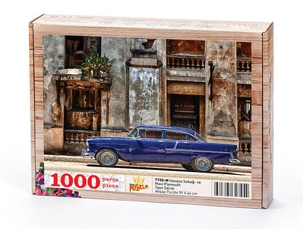 Havana Sokağı  ve Mavi Plymouth Ahşap Puzzle 1000 Parça (TT05-M)