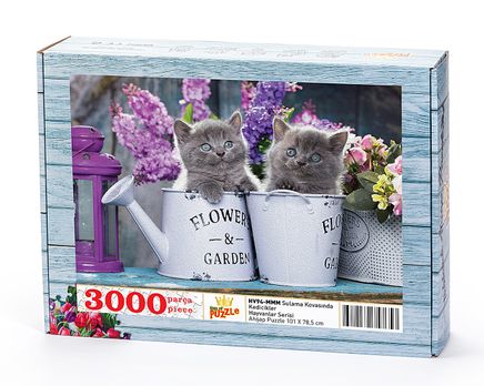 Sulama Kovasında Kedicikler Ahşap Puzzle	3000 Parça (HV94-MMM)