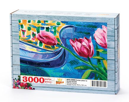 Pembe Laleler ve Gondol Venedik Ahşap Puzzle 3000 Parça (UK76-MMM)