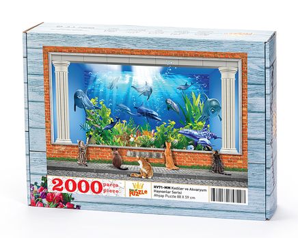 Kediler ve Akvaryum Ahşap Puzzle 2000 Parça (HV71-MM)