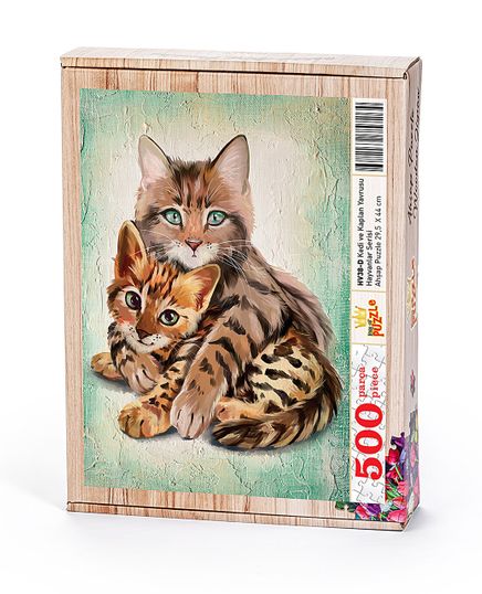 Kedi ve Kaplan Yavrusu Ahşap Puzzle	500 Parça (HV38-D)